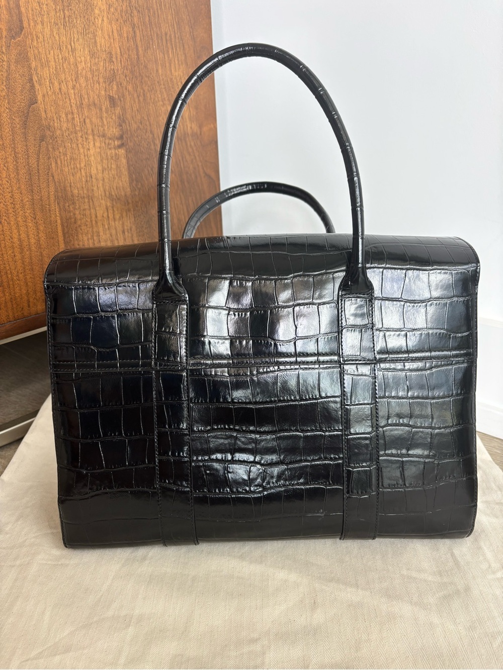 Mulberry Black Croc-Effect Bayswater Top-Handle Satchel with Gold Hardware - Picture 6 of 16
